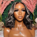 Black Bob With Highlights Middle Part Bob Lace Wig