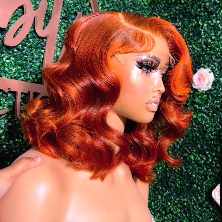 Copper Red Bob Wig Short Colored Hair 14 Inch Bob Lace Wig