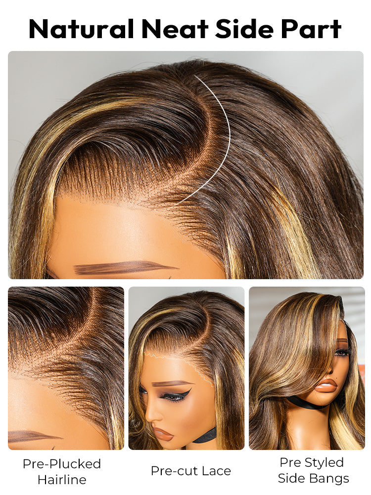 Glueless Honey Blonde Highlight Wigs Loose Body Wave 13x6 Lace Front Human Hair Wig