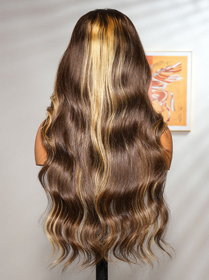 Glueless Honey Blonde Highlight Wigs Loose Body Wave Wigs 13x6 Lace Front Human Hair Wigs