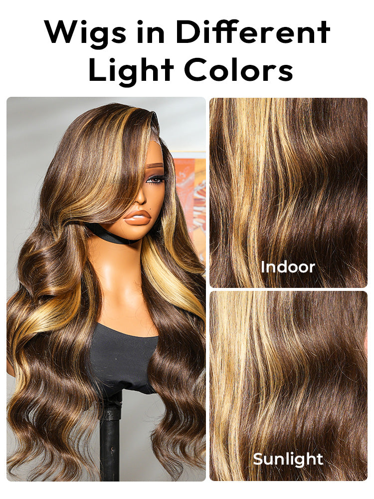 Glueless Honey Blonde Highlight Wigs Loose Body Wave 13x6 Lace Front Human Hair Wig