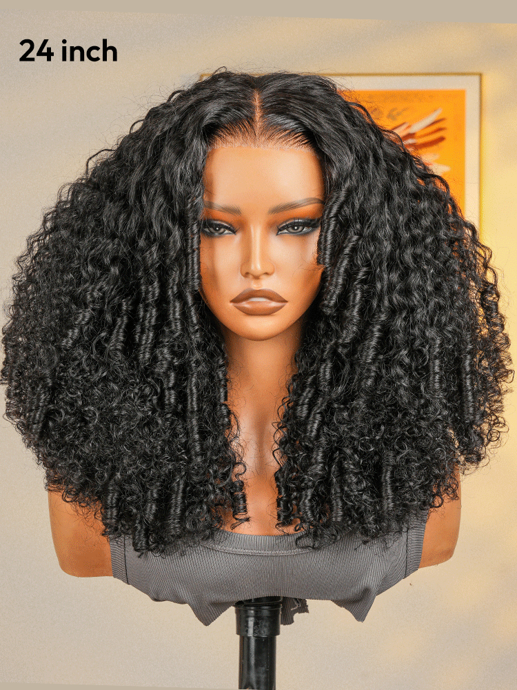 250% Density Curly Glueless Wigs Ready To Go Pre Bleached Pre Cut HD Lace Wigs