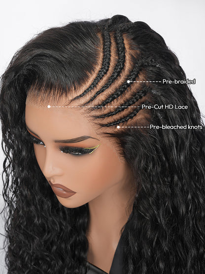 13x6 HD Lace Front Wear and Go Wig Side Pre-Braided Wig With Natural Wave Voluminous Human Hair
