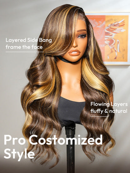 Glueless Honey Blonde Highlight Wigs Loose Body Wave Wigs 13x6 Lace Front Human Hair Wigs