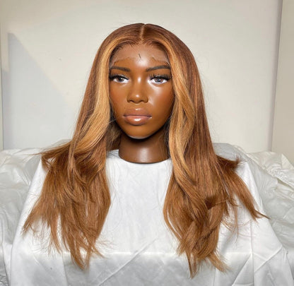 HD 6x6 closure honey blonde curtain bang straight frontal unit