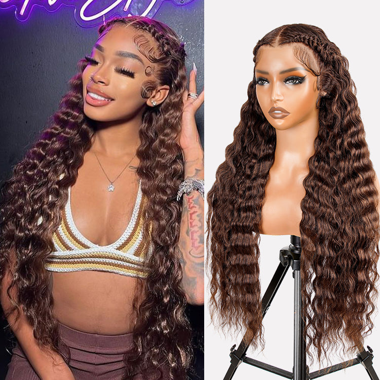 Brown Pre-Braided Deep Crimped Stylist Wig Knotless 13x6 Super Invisible LY Lace Front Wig