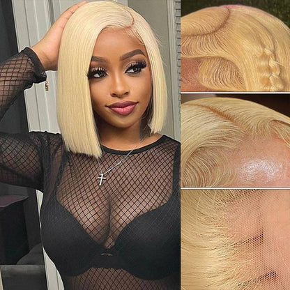 #613 Blonde Color Straight Lace Bob Wigs Middle Part Short Blonde Bob Wigs