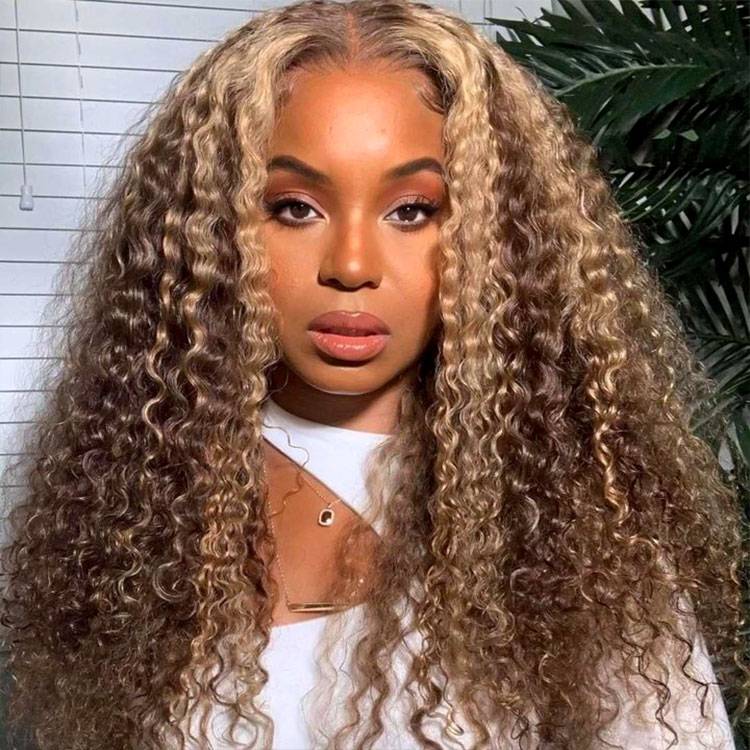 Balayage Highlight Wigs Curly Human Hair Wig With Highlights
