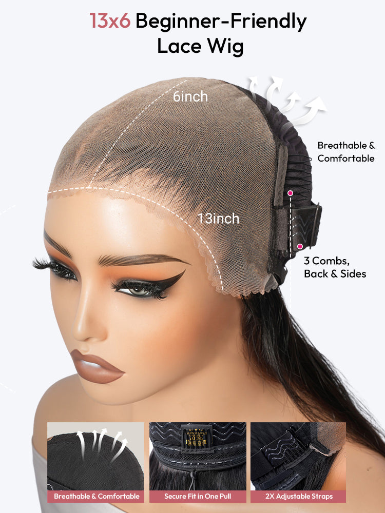 Pre-Styled Loose Body Wig With Pre-C Part 13x6 Lace Wig For Beginner Friendly Natural Black Premium Hair