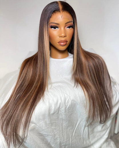 HD 6x6 ginger and blonde highlights straight frontal