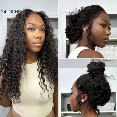 Glueless 360 Lace Super Natural Hairline Water Wave Free Part Human Hair Wig