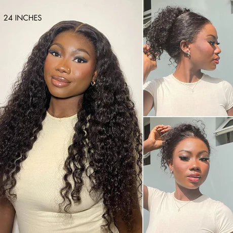 Glueless 360 Lace Super Natural Hairline Water Wave Free Part Human Hair Wig