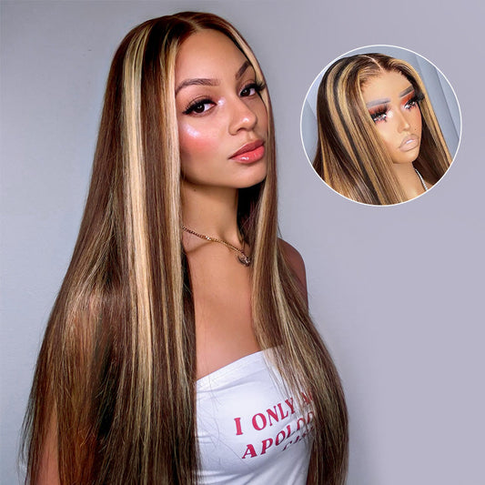 Highlight Wigs Straight Hair Ombre Wigs Customized Human Hair Lace Front Wigs