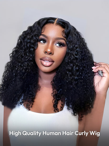 High Quality Curly Human Hair Ready To Go 4*7 Lace Closure Wigs