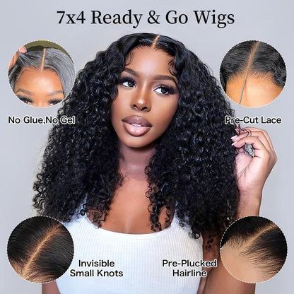 High Quality Curly Human Hair Ready To Go 4*7 Lace Closure Wigs