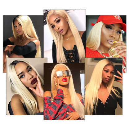 1b/613 Ombre Human Hair Straight Wigs Blonde With Dark Roots Lace Front Wigs
