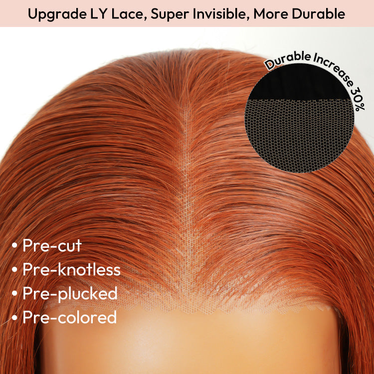 Straight Copper Colored Bob Blunt Cut Shoulder Length Hair wig