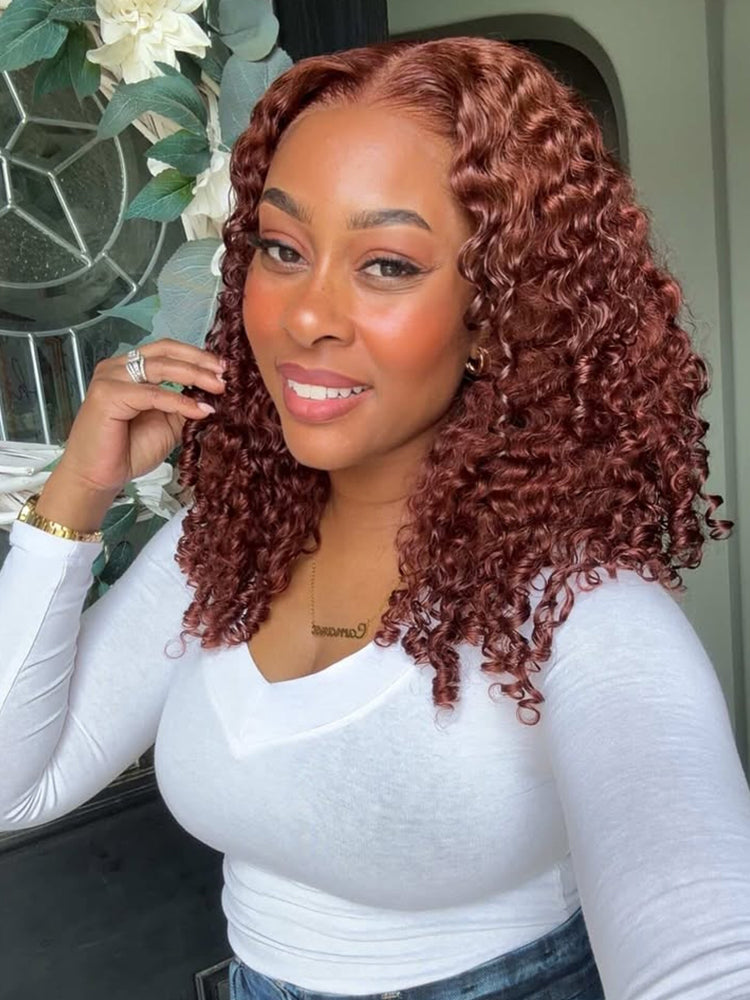 Colored Burmese Ready To Go Lace Wig With Reddish Brown Premium Human Hair With Full Spiral