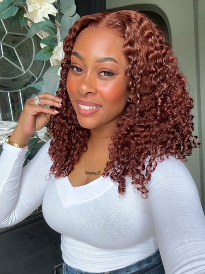 Colored Burmese Ready To Go Lace Wig With Reddish Brown Premium Human Hair With Full Spiral