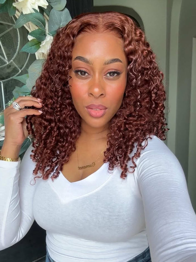 Colored Burmese Ready To Go Lace Wig With Reddish Brown Premium Human Hair With Full Spiral