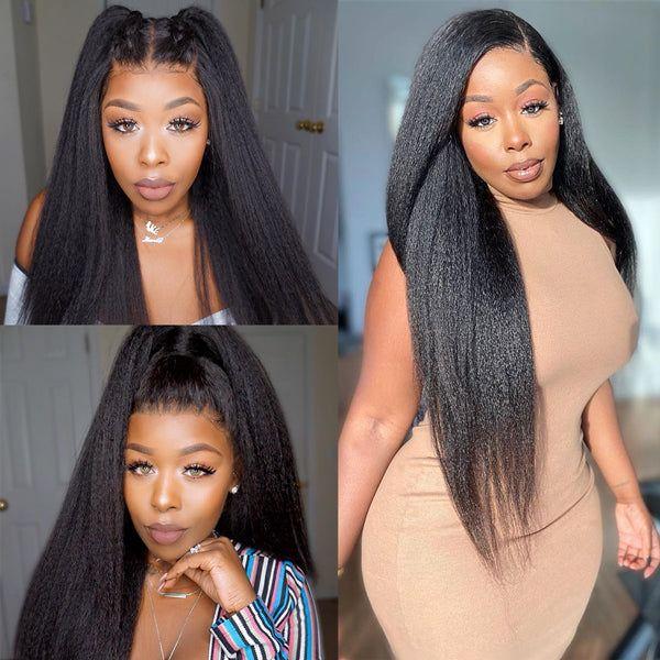 Glueless Ready To Go Wigs - Yaki Straight 4*7 Pre-cut Lace Closure Wig Human Hair