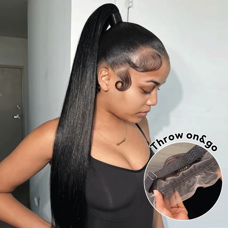 Invisi Drawstring 360 Lace Frontal Straight Human Hair Wigs Bleached Knots Pre Cut Lace Wig