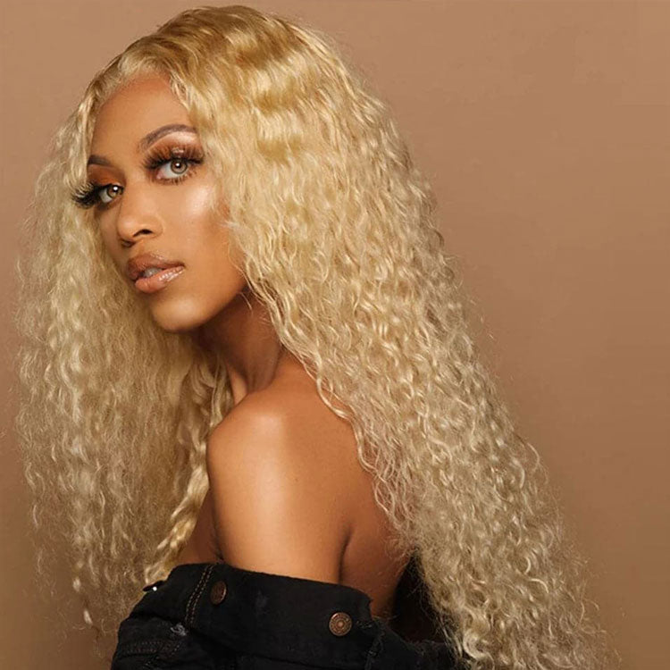 Blonde Water Wave Lace Front Wig 613 Human Hair Transparent Lace Wig
