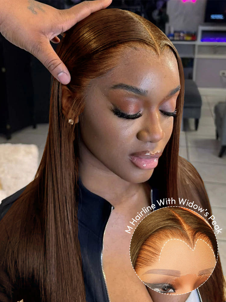 Dark Brown Straight Wig With M Shaped Hairline 6x8 Ready To Go Undetectable Lace Front Wig