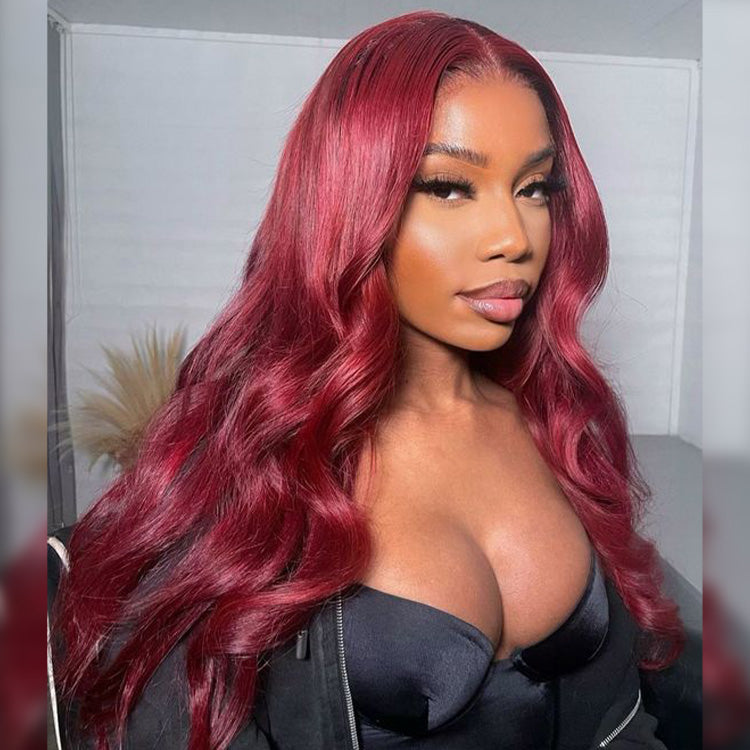 99J Body Wave Lace Front Wigs Affordable Burgundy Colored Human Hair Wig