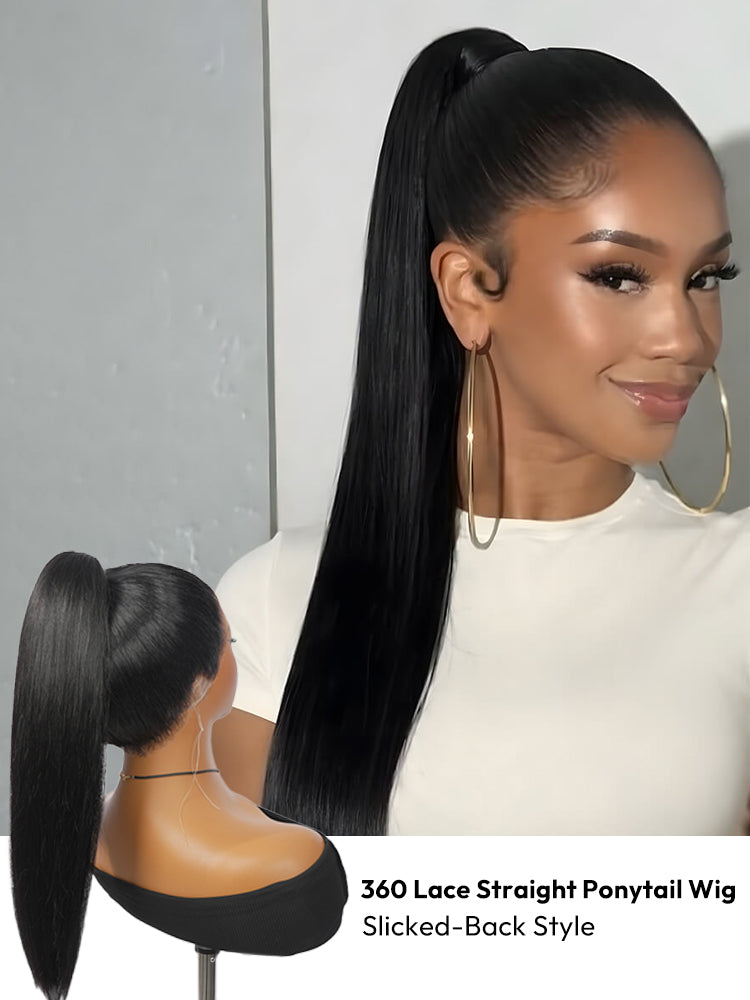 Chic High Ponytail Straight Wig Pre-Styled 360 Lace Front Wig With Invisible Drawstring