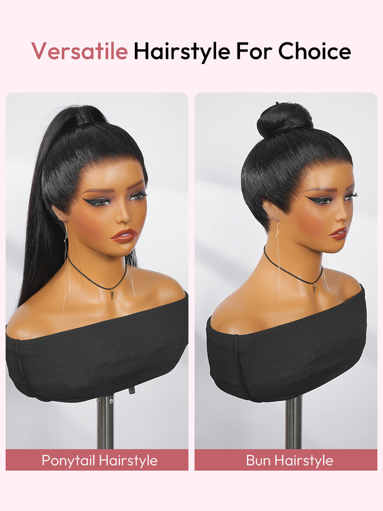 Chic High Ponytail Straight Wig Pre-Styled 360 Lace Front Wig With Invisible Drawstring