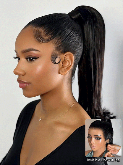 Chic High Ponytail Straight Wig Pre-Styled 360 Lace Front Wig With Invisible Drawstring