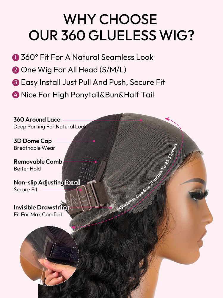 Glueless Invisi Drawstring 360 Lace Wig Curly Highlight Ombre Color Wig