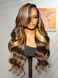 Glueless Honey Blonde Highlight Wigs Loose Body Wave 13x6 Lace Front Human Hair Wig