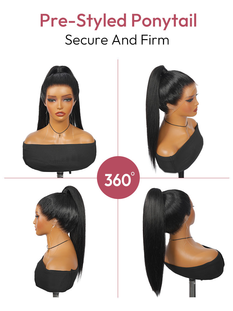 Chic High Ponytail Straight Wig Pre-Styled 360 Lace Front Wig With Invisible Drawstring