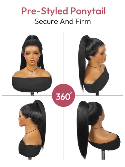 Chic High Ponytail Straight Wig Pre-Styled 360 Lace Front Wig With Invisible Drawstring