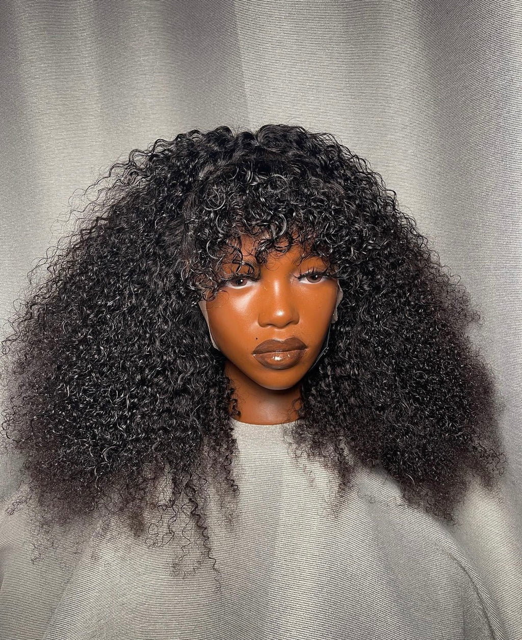HD 13x4 natural black kinky curly fringe frontal unit