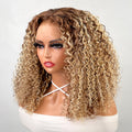 Curly Blonde Balayage Wig Highlight Lace Front Wigs With Dark Roots