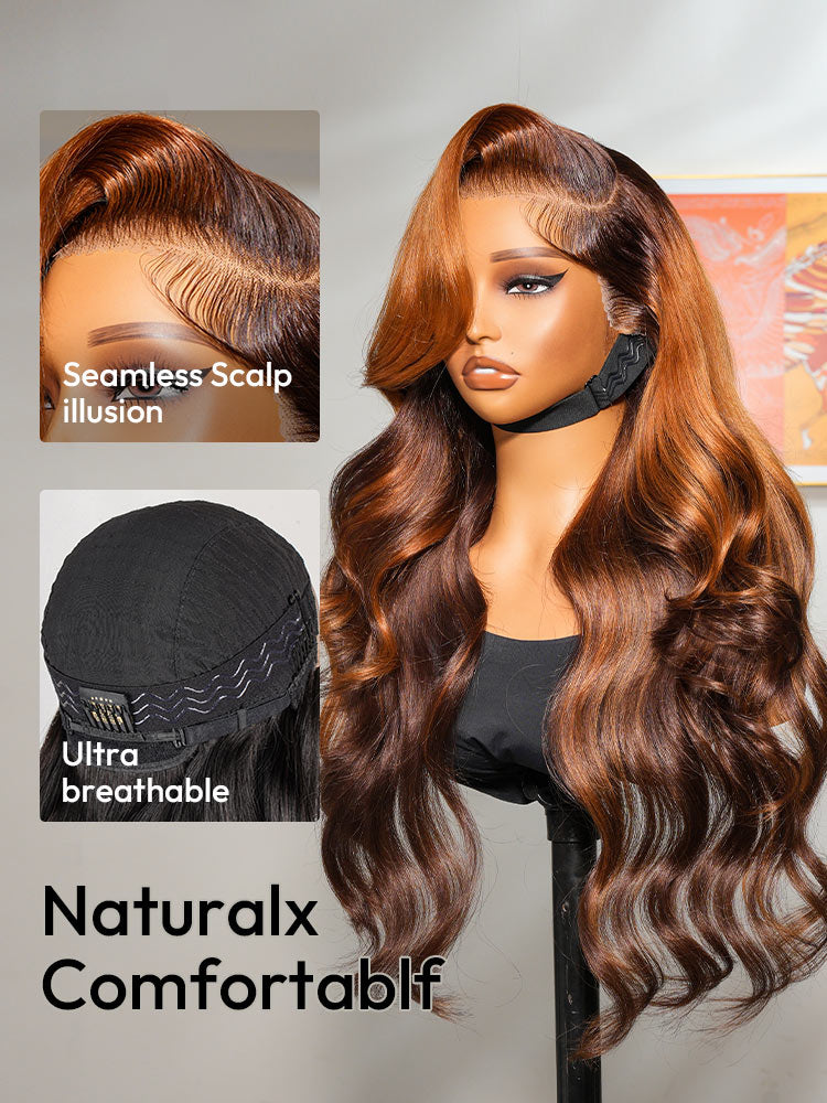 Ombre Ginger Brown Wigs Loose Body Wave 13x4 Lace Front Human Hair Wig