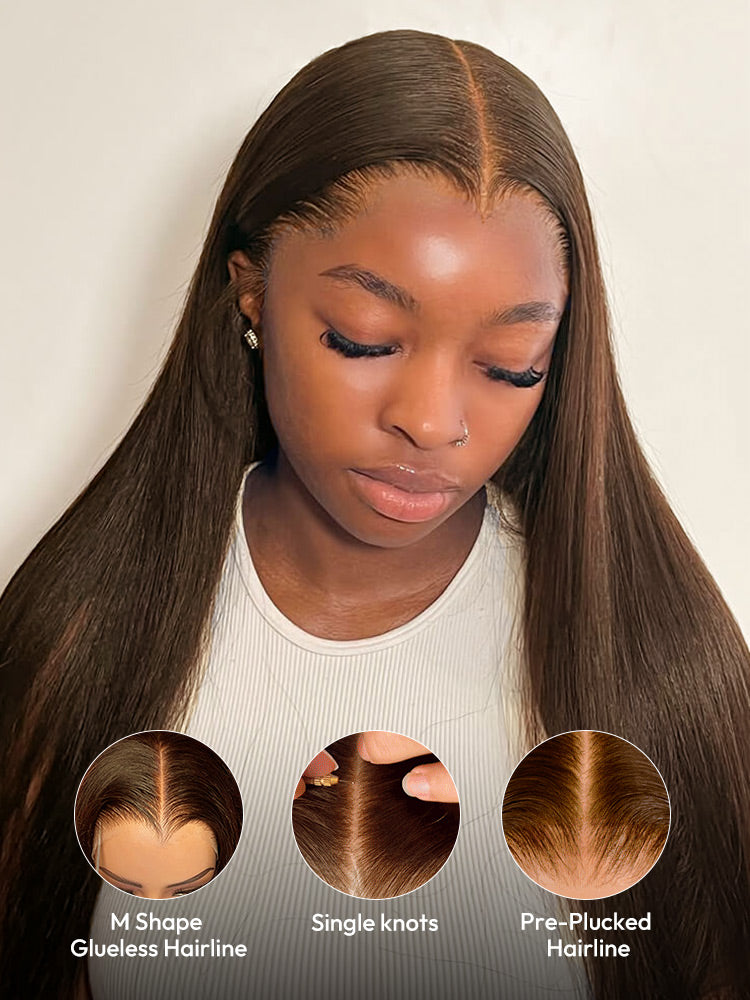 Dark Brown Straight Wig With M Shaped Hairline 6x8 Ready To Go Undetectable Lace Front Wig