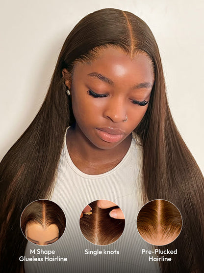 Dark Brown Straight Wig With M Shaped Hairline 6x8 Ready To Go Undetectable Lace Front Wig