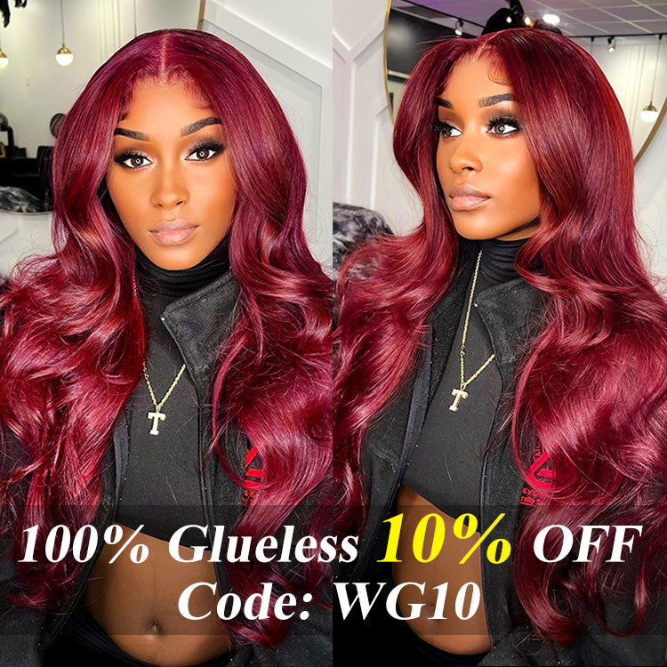 Glueless Ready To Go Wigs - 99J Burgundy Body Wave Lace Wigs On Dark Skin