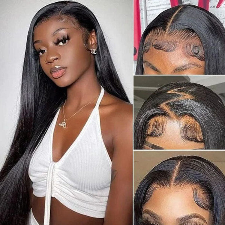 Invisi Drawstring 360 Lace Frontal Straight Human Hair Wigs Bleached Knots Pre Cut Lace Wig