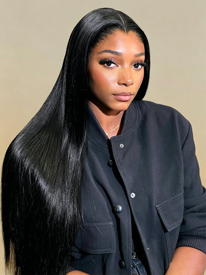 Natural Lagos Hairline Straight 13x6 HD Transparent Lace Front Wig Human Hair No Glue Needed