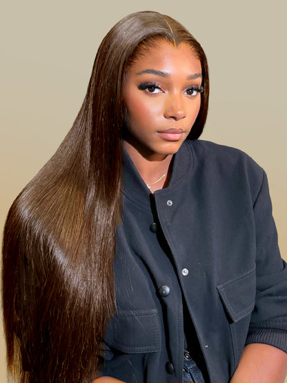 Dark Brown Straight Wig With M Shaped Hairline 6x8 Ready To Go Undetectable Lace Front Wig