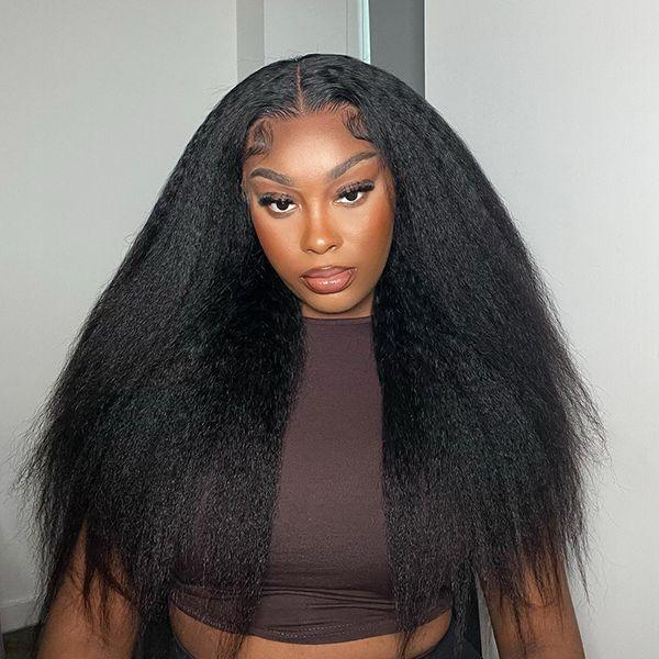 Glueless Ready To Go Wigs - Yaki Straight 4*7 Pre-cut Lace Closure Wig Human Hair