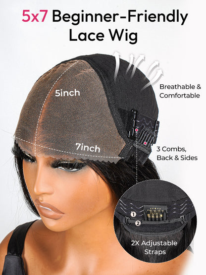 Short Brown Bob Wig Straight LY Lace 5x7 Closure Wig