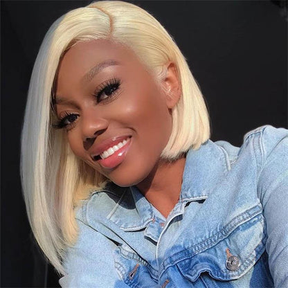 #613 Blonde Color Straight Lace Bob Wigs Middle Part Short Blonde Bob Wigs