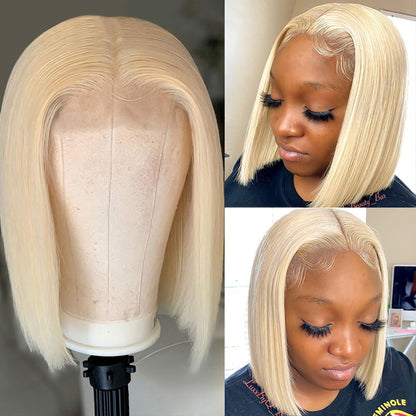 #613 Blonde Color Straight Lace Bob Wigs Middle Part Short Blonde Bob Wigs