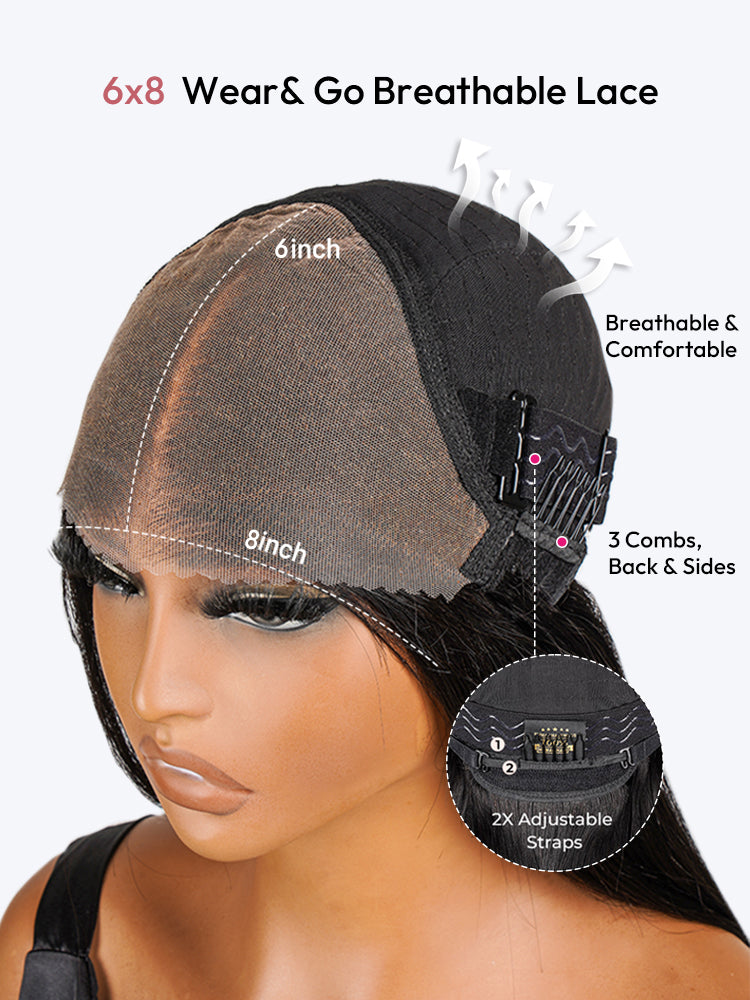 6x8 Ultra Undetectable HD Lace Wig With Natural Black Body Wave Ready To Go Wig 300% High Density